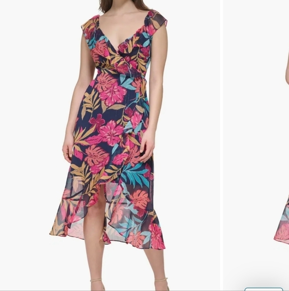 kenzie Dresses & Skirts - Kenzie Tropical Floral Faux Wrap Dress Sz 14